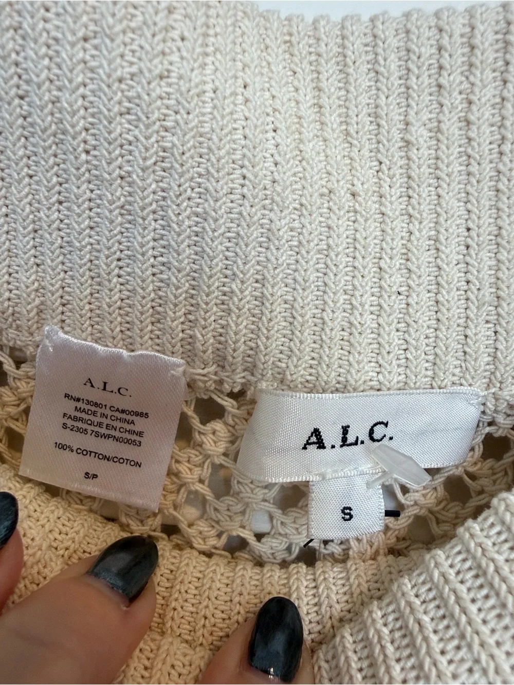 A.L.C. Cream Open-Knit Crochet Flared Pants